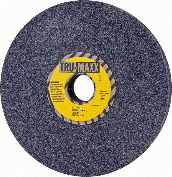 Tru-Maxx - 8" Diam x 1-1/4" Hole x 1" Thick, H Hardness, 46 Grit Surface Grinding Wheel - Aluminum Oxide, Type 1, Coarse Grade, 3,105 Max RPM, Vitrified Bond, No Recess - Exact Tool & Supply