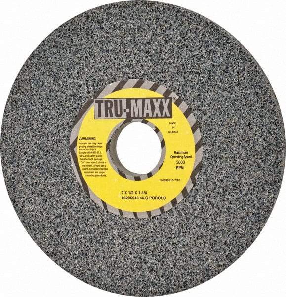 Tru-Maxx - 7" Diam x 1-1/4" Hole x 1/2" Thick, G Hardness, 46 Grit Surface Grinding Wheel - Aluminum Oxide, Type 1, Coarse Grade, 3,600 Max RPM, Vitrified Bond, No Recess - Exact Tool & Supply