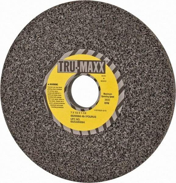 Tru-Maxx - 7" Diam x 1-1/4" Hole x 1/2" Thick, I Hardness, 46 Grit Surface Grinding Wheel - Aluminum Oxide, Type 1, Coarse Grade, 3,600 Max RPM, Vitrified Bond, No Recess - Exact Tool & Supply