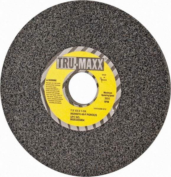 Tru-Maxx - 7" Diam x 1-1/4" Hole x 1/2" Thick, F Hardness, 46 Grit Surface Grinding Wheel - Aluminum Oxide, Type 1, Coarse Grade, 3,600 Max RPM, Vitrified Bond, No Recess - Exact Tool & Supply