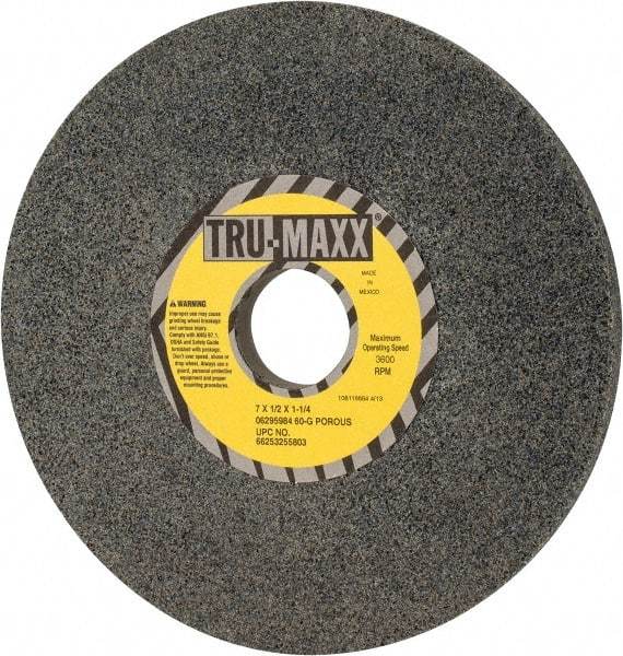 Tru-Maxx - 7" Diam x 1-1/4" Hole x 1/2" Thick, G Hardness, 60 Grit Surface Grinding Wheel - Aluminum Oxide, Type 1, Medium Grade, 3,600 Max RPM, Vitrified Bond, No Recess - Exact Tool & Supply