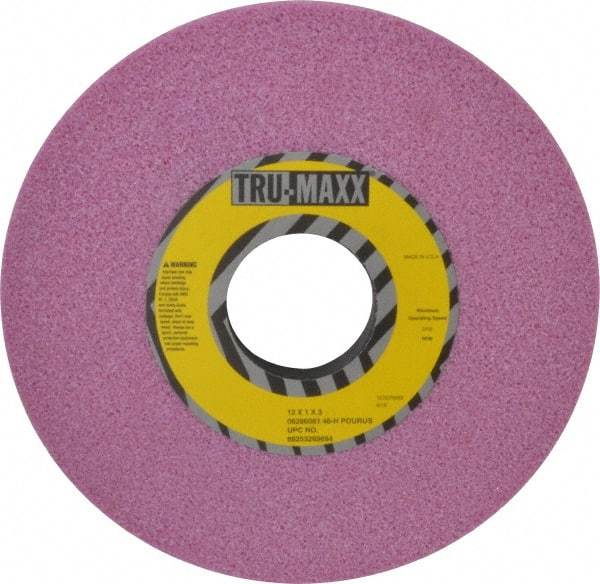 Tru-Maxx - 12" Diam x 3" Hole x 1" Thick, H Hardness, 46 Grit Surface Grinding Wheel - Aluminum Oxide, Type 1, Coarse Grade, 2,705 Max RPM, Vitrified Bond, No Recess - Exact Tool & Supply