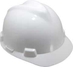 MSA - ANSI Type I, Class E Rated, 8-Point, Pin Lock Adjustment Hard Hat - One Size Fits Most, White, Standard Brim - Exact Tool & Supply