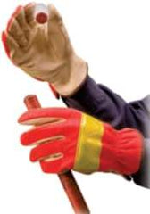 PRO-SAFE - Size S (7) Grain Pigskin General Protection Work Gloves - For General Purpose, Uncoated, Slip-On Cuff, Full Fingered, Orange, Paired - Exact Tool & Supply
