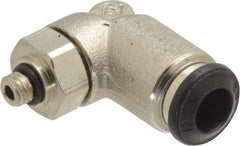 Alpha Technologies - 6mm Outside Diam, M5 Metric, Nickel Plated Brass Push-to-Connect Tube Male Swivel Elbow - 250 Max psi, Tube to Metric Thread Connection, Buna O-Ring - Exact Tool & Supply