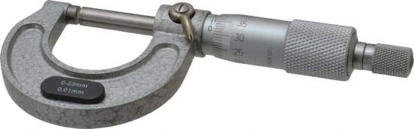 Value Collection - 0 to 25mm Range, 0.01mm Graduation, Mechanical Outside Micrometer - Ratchet Stop Thimble, Accurate to 0.004mm - Exact Tool & Supply