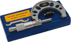 Value Collection - 25 to 50mm Range, 0.01mm Graduation, Mechanical Outside Micrometer - Ratchet Stop Thimble, Accurate to 0.004mm - Exact Tool & Supply