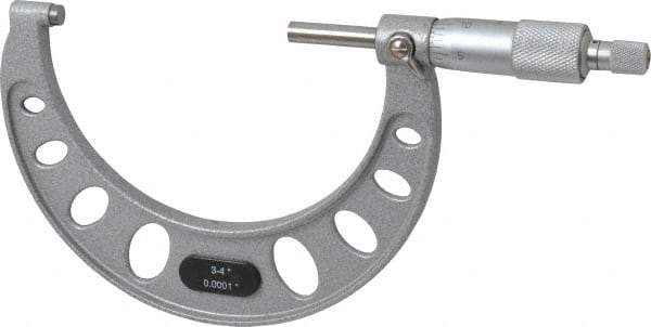Value Collection - 3 to 4" Range, 0.0001" Graduation, Mechanical Outside Micrometer - Ratchet Stop Thimble, Accurate to 0.0001" - Exact Tool & Supply