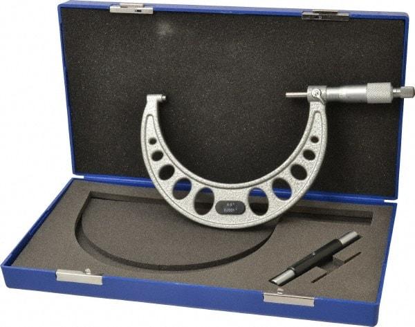 Value Collection - 4 to 5" Range, 0.0001" Graduation, Mechanical Outside Micrometer - Ratchet Stop Thimble, Accurate to 0.0001" - Exact Tool & Supply