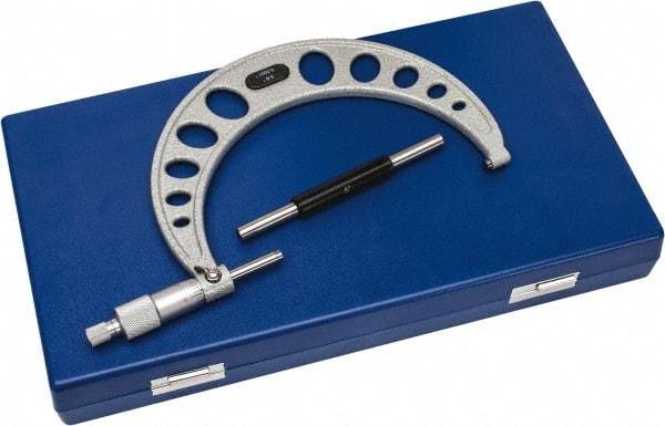 Value Collection - 5 to 6" Range, 0.0001" Graduation, Mechanical Outside Micrometer - Ratchet Stop Thimble, Accurate to 0.0001" - Exact Tool & Supply