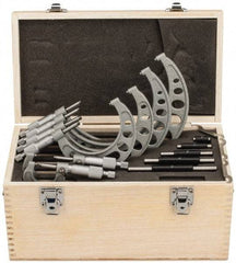Value Collection - 0 to 6" Range, 6 Piece Mechanical Outside Micrometer Set - 0.0001" Graduation, 0.0001" Accuracy, Ratchet Stop Thimble, Steel Face - Exact Tool & Supply