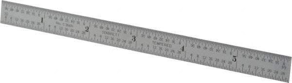 Starrett - 6" Long, 1/64, 1/32, 1/16, 1/8" Graduation, Flexible Steel Rule - 4R Graduation Style, 1/2" Wide, Silver, Satin Chrome Finish - Exact Tool & Supply