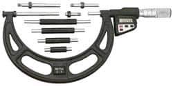 Starrett - 12 to 16" Range, 0.0001" Resolution, Standard Throat, Electronic Outside Micrometer - 0.0004" Accuracy, Friction Thimble, Micro Lapped Carbide Face, CR2450 Battery, Data Output, Includes 3V Battery - Exact Tool & Supply