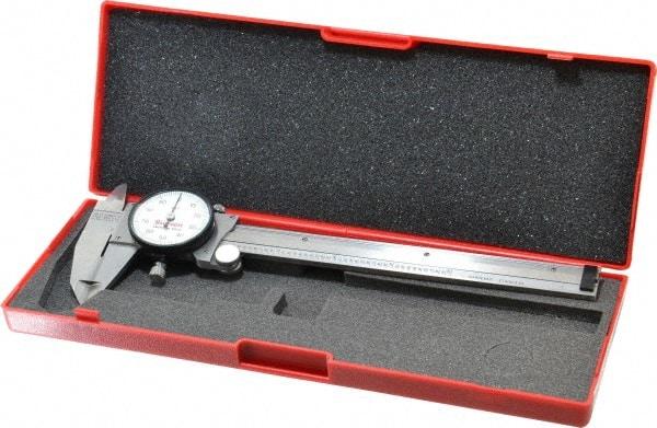 Starrett - 0" to 6" Range, 0.001" Graduation, 0.1" per Revolution, Dial Caliper - White Face, 1-1/2" Jaw Length, Accurate to 0.0010" - Exact Tool & Supply