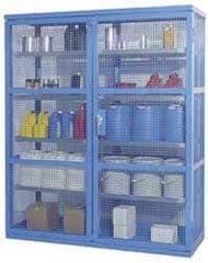 Denios - 2 Door, 8 Shelf, Blue Steel Caged Containment Shelving Safety Cabinet for Corrosive Chemicals - 87" High x 74" Wide x 28" Deep, Manual Closing Door - Exact Tool & Supply