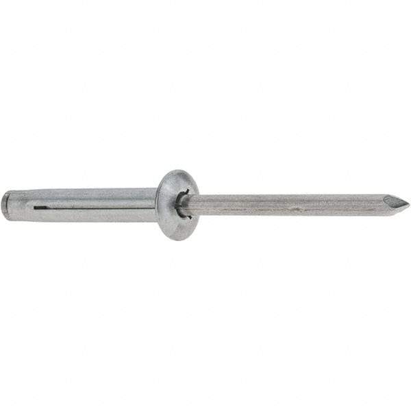 RivetKing - Size 0640 Dome Head Aluminum Tri Folding Blind Rivet - Aluminum Mandrel, 0.157" to 5/8" Grip, 0.386" Head Diam, 0.196" to 0.209" Hole Diam, 1.2" Length Under Head, 3/16" Body Diam - Exact Tool & Supply