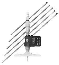 Fowler - 0 to 150mm Range, 4" Base Length, 6 Rods, Friction Thimble, Electronic Depth Micrometer - No Water Resistance Rating, 0.00005" Resolution, 0.176" Rod Diam, 357 Battery, - Exact Tool & Supply