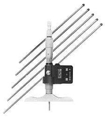 Fowler - 0 to 150mm Range, 4" Base Length, 6 Rods, Friction Thimble, Electronic Depth Micrometer - No Water Resistance Rating, 0.00005" Resolution, 0.176" Rod Diam, 357 Battery, - Exact Tool & Supply