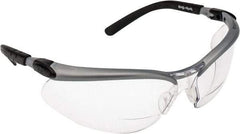 3M - +2, Clear Lenses, Scratch Resistant, Framed Magnifying Safety Glasses - UV Protection, Adjustable Temples, Silver/Black Plastic Frame, ANSI Z87.1-2010 - Exact Tool & Supply