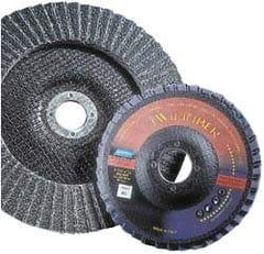 Norton - 80 Grit, 7" Disc Diam, 5/8-11 Center Hole, Type 29 Ceramic Flap Disc - 8,600 Max RPM, Fiberglass Backing, Arbor Attaching System, Coated - Exact Tool & Supply