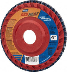 Norton - 36 Grit, 4-1/2" Disc Diam, 7/8" Center Hole, Type 27 Ceramic Flap Disc - 13,000 Max RPM, Plastic Backing, Arbor Attaching System, Coated - Exact Tool & Supply