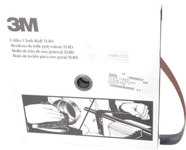3M - 1-1/2" x 50 Yd 50 Grit Aluminum Oxide Cloth Roll - Coarse Grade, X Weighted Backing - Exact Tool & Supply