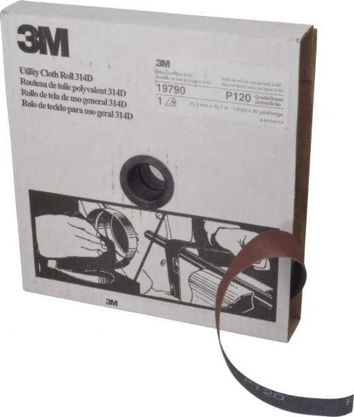 3M - 1" x 50 Yd 120 Grit Aluminum Oxide Cloth Roll - Fine Grade, J Weighted Backing - Exact Tool & Supply