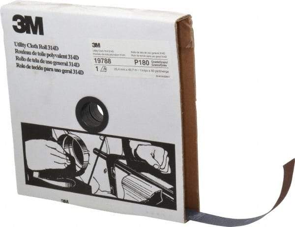 3M - 1" x 50 Yd 180 Grit Aluminum Oxide Cloth Roll - Very Fine Grade, J Weighted Backing - Exact Tool & Supply