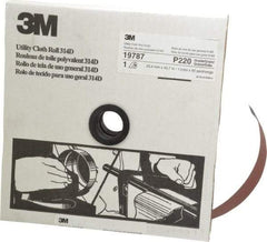 3M - 1" x 50 Yd 220 Grit Aluminum Oxide Cloth Roll - Very Fine Grade, J Weighted Backing - Exact Tool & Supply
