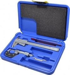 Value Collection - 3 Piece, Machinist Caliper and Micrometer Tool Kit - 0 to 1 Inch Micrometer, 0.0001 Inch Graduation - Exact Tool & Supply