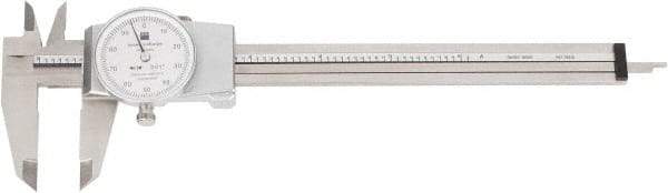 TESA Brown & Sharpe - 0" to 6" Range, 0.001" Graduation, 0.1" per Revolution, Dial Caliper - White Face, 1.5" Jaw Length - Exact Tool & Supply