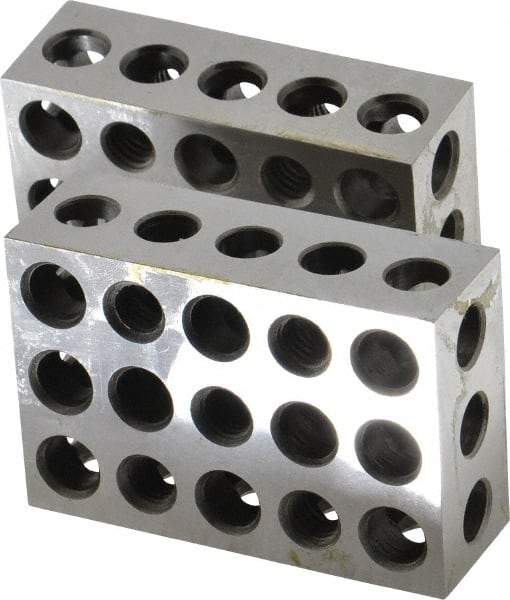 Suburban Tool - 0.0001 Squareness Per Inch, Hardened Steel, 1-2-3 Block with 23 Hole Setup Block - 3/8 - 16 Inch Tapped Hole Size, Sold As Matched Pair - Exact Tool & Supply