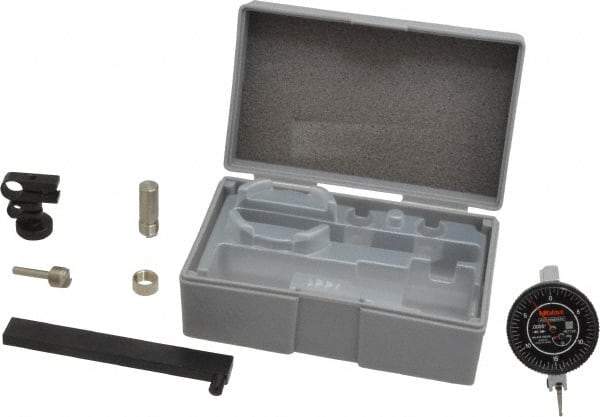 Mitutoyo - 9 Piece, 0" to 0.06" Measuring Range, 40mm Dial Diam, 0-15-0 Dial Reading, Black Dial Test Indicator Kit - 0.0005" Accuracy, 0.78" Contact Point Length, 0.039, 0.079 & 0.118" Ball Diam, 0.0005" Dial Graduation - Exact Tool & Supply