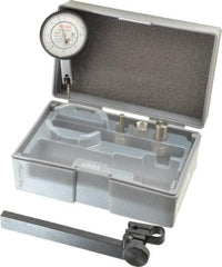 Mitutoyo - 9 Piece, 0" to 0.016" Measuring Range, 40mm Dial Diam, 0-4-0 Dial Reading, White Dial Test Indicator Kit - 0.0005" Accuracy, 0.59" Contact Point Length, 0.039, 0.079 & 0.118" Ball Diam, 0.0001" Dial Graduation - Exact Tool & Supply