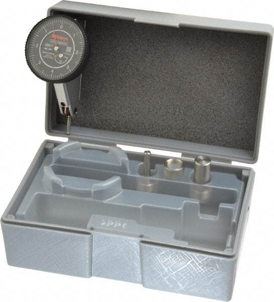 Mitutoyo - 0.016 Inch Range, 0.0001 Inch Dial Graduation, Horizontal Dial Test Indicator - 1.5748 Inch Black Dial, 0-4-0 Dial Reading, Accurate to 0.0002 Inch - Exact Tool & Supply