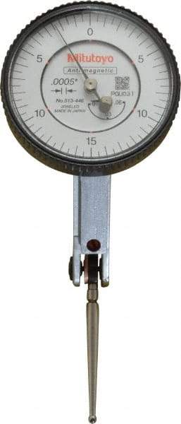 Mitutoyo - 0.06 Inch Range, 0.0005 Inch Dial Graduation, Horizontal Dial Test Indicator - 1.5748 Inch White Dial, 0-15-0 Dial Reading, Accurate to 0.0005 Inch - Exact Tool & Supply