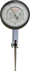 Mitutoyo - 0.06 Inch Range, 0.0005 Inch Dial Graduation, Horizontal Dial Test Indicator - 1.5748 Inch White Dial, 0-15-0 Dial Reading, Accurate to 0.0005 Inch - Exact Tool & Supply