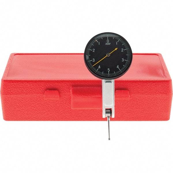 Starrett - 0.01 Inch Range, 0.0001 Inch Dial Graduation, Horizontal Dial Test Indicator - 1-3/8 Inch Black Dial, 0-5-0 Dial Reading, Includes NIST Traceability Certification - Exact Tool & Supply