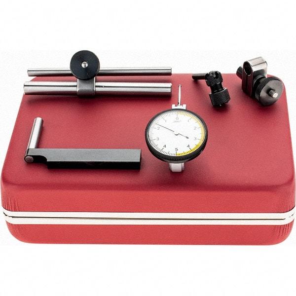 Starrett - 5 Piece, 0" to 0.01" Measuring Range, 1-3/8" Dial Diam, 0-5-0 Dial Reading, White Dial Test Indicator Kit - 13/16" Contact Point Length, 1.98mm Ball Diam, 0.0001" Dial Graduation - Exact Tool & Supply