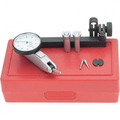 Starrett - 5 Piece, 0mm to 0.2mm Measuring Range, 1-3/8" Dial Diam, 0-100-0 Dial Reading, Yellow Dial Test Indicator Kit - 5/8" Contact Point Length, 2mm Ball Diam, 0.002mm Dial Graduation - Exact Tool & Supply