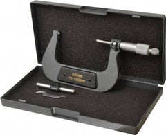 Value Collection - 75 to 100mm Range, 0.01mm Graduation, Mechanical Outside Micrometer - Ratchet Stop Thimble - Exact Tool & Supply