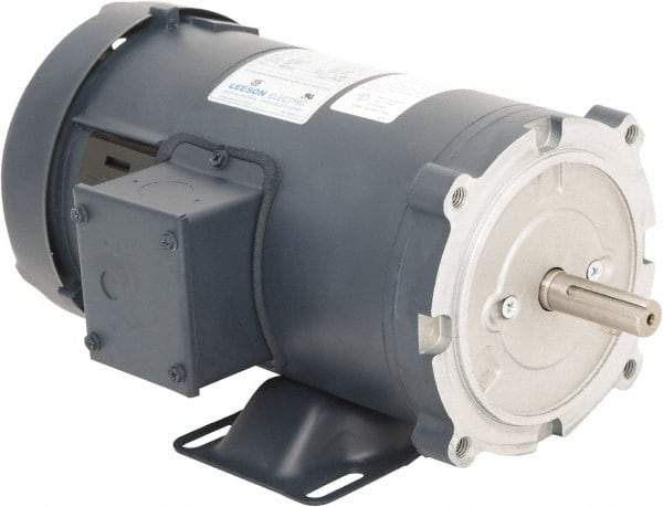 Leeson - 1 Max hp, 2,500 Max RPM, DC Electric AC DC Motor - 90 V Input, S56C Frame, 5/8" Shaft Diam, C-Face with Base Mount, TEFC Enclosure - Exact Tool & Supply