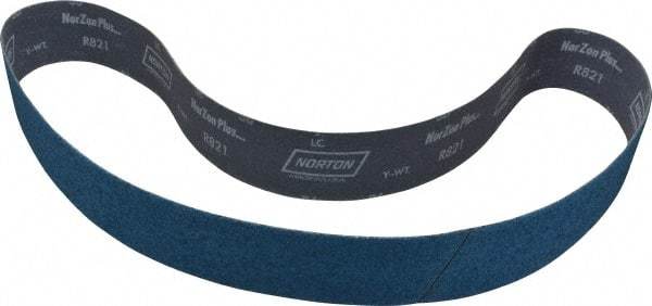 Norton - 2-1/2" Wide x 60" OAL, 36 Grit, Zirconia Alumina Abrasive Belt - Zirconia Alumina, Very Coarse, Coated, Y Weighted Cloth Backing, Dry, Series R821 - Exact Tool & Supply