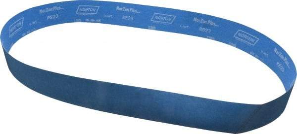 Norton - 2-1/2" Wide x 60" OAL, 120 Grit, Zirconia Alumina Abrasive Belt - Zirconia Alumina, Fine, Coated, X Weighted Cloth Backing, Series R823 - Exact Tool & Supply