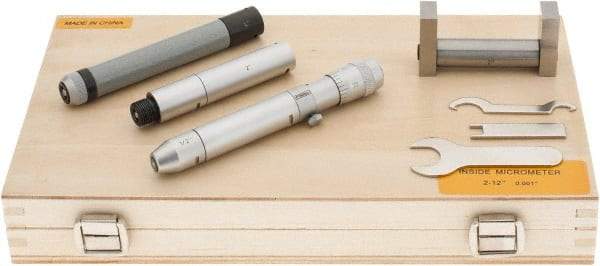 Fowler - 2 to 12", Satin Chrome Coated, Mechanical Inside Micrometer Set - 0.001" Graduation, Friction Thimble, Includes Fitted Case, Standard & Wrench - Exact Tool & Supply