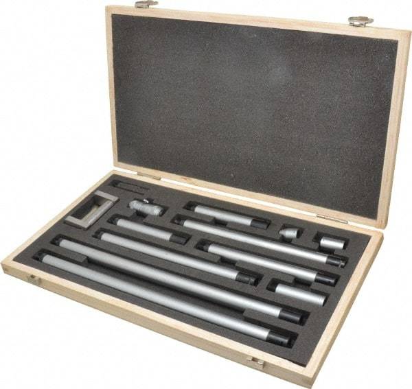Fowler - 2 to 60", Satin Chrome Coated, Mechanical Inside Micrometer Set - 0.001" Graduation, Friction Thimble, Includes Fitted Case, Standard & Wrench - Exact Tool & Supply