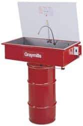 Graymills - Drum Mount Solvent-Based Parts Washer - 10 Gal Max Operating Capacity, Steel Tank, 65" High x 32" Long x 18" Wide, 115 Input Volts - Exact Tool & Supply