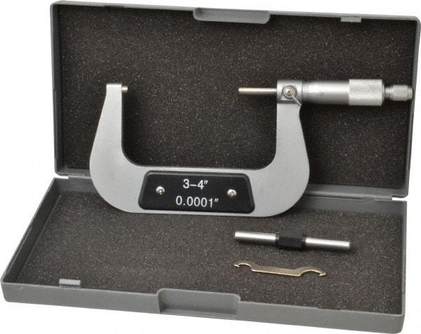 Value Collection - 3 to 4" Range, 0.0001" Graduation, Mechanical Outside Micrometer - Ratchet Stop Thimble - Exact Tool & Supply