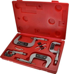 Value Collection - 0 to 4" Range, 4 Piece Mechanical Outside Micrometer Set - 0.0001" Graduation, 0.000160, 0.000200 Accuracy, Ratchet Stop Thimble, Carbide Tipped, Forged Steel (Frame) Face - Exact Tool & Supply