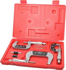 Value Collection - 0 to 3" Range, 3 Piece Mechanical Outside Micrometer Set - 0.0001" Graduation, 0.000160, 0.000200 Accuracy, Ratchet Stop Thimble, Carbide Tipped, Forged Steel (Frame) Face - Exact Tool & Supply
